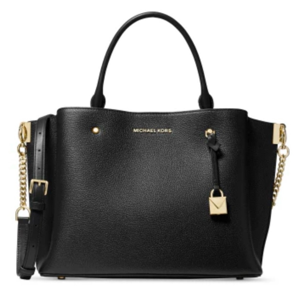 Michael Kors Black Leather Satchel with Gold Hardware - Picture 1 of 17